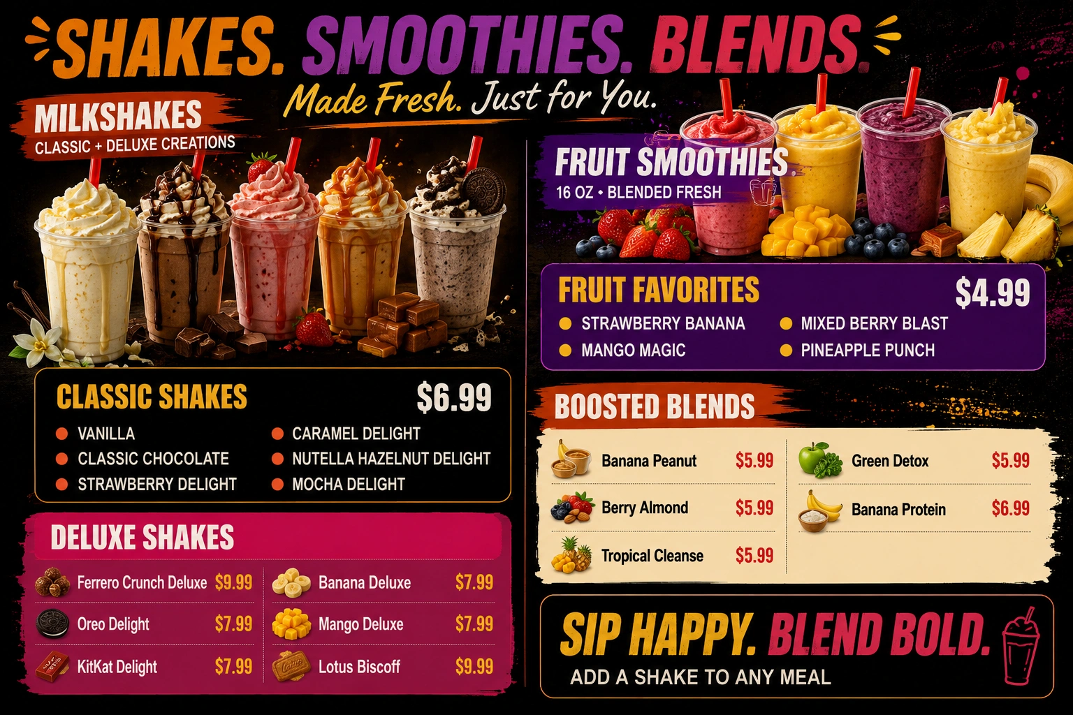 Milkshakes, smoothies and fresh blends at Shenny's & Shakes Calgary
