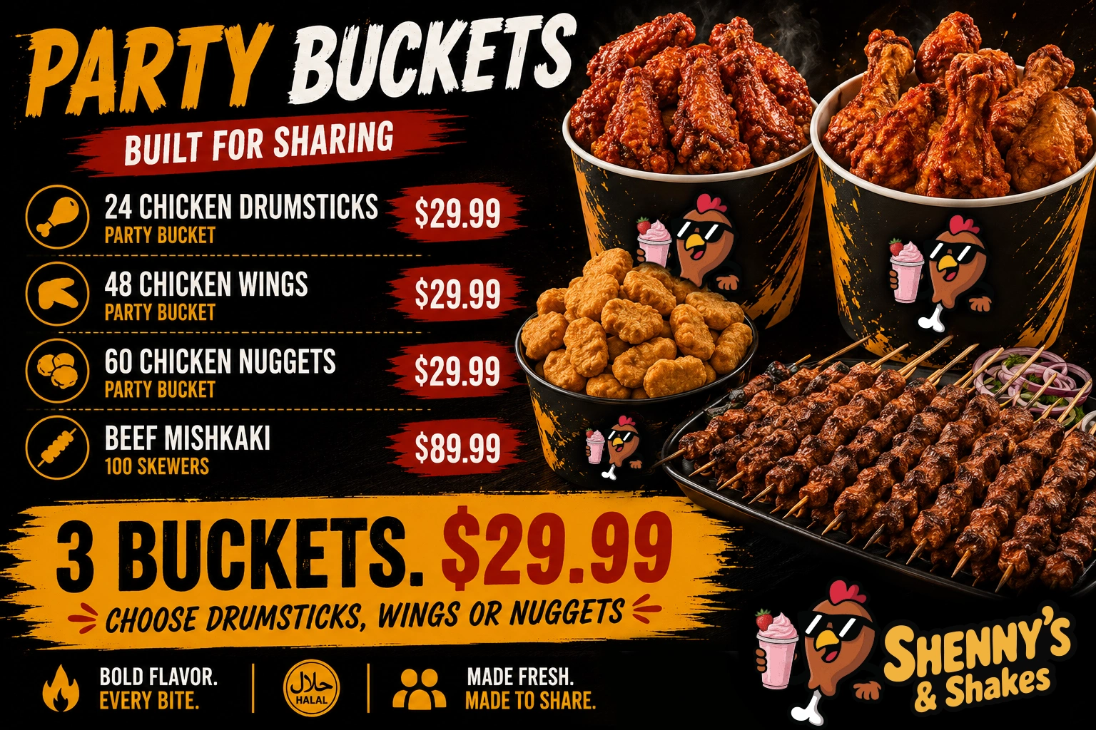 Party buckets and sharing packs at Shenny's & Shakes Calgary