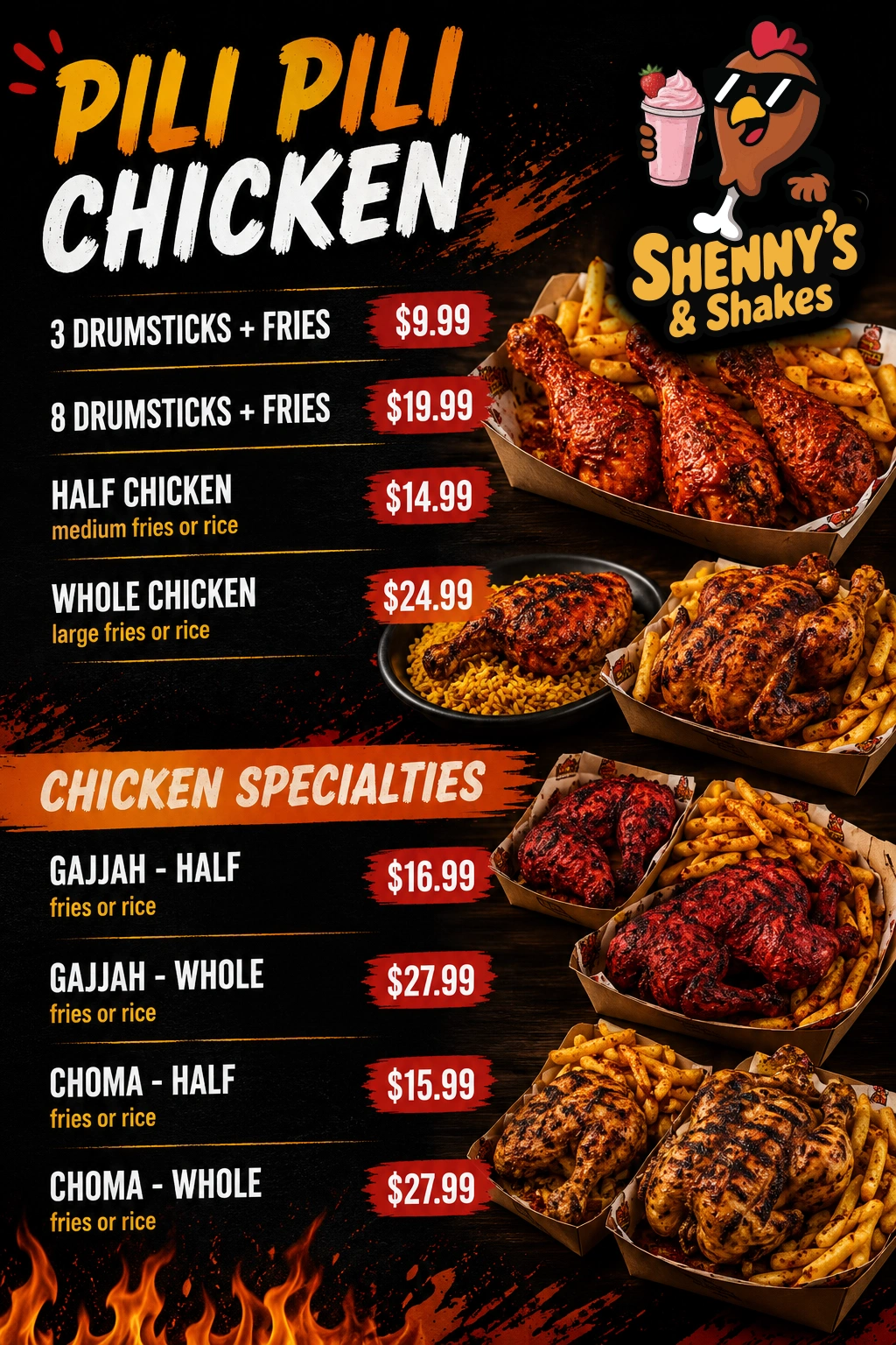 Pili Pili Chicken and East African chicken specialties at Shenny's Calgary